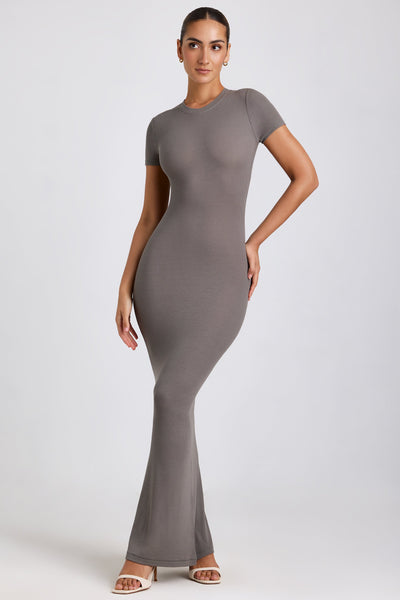 Ribbed Modal Maxi Dress in Grey