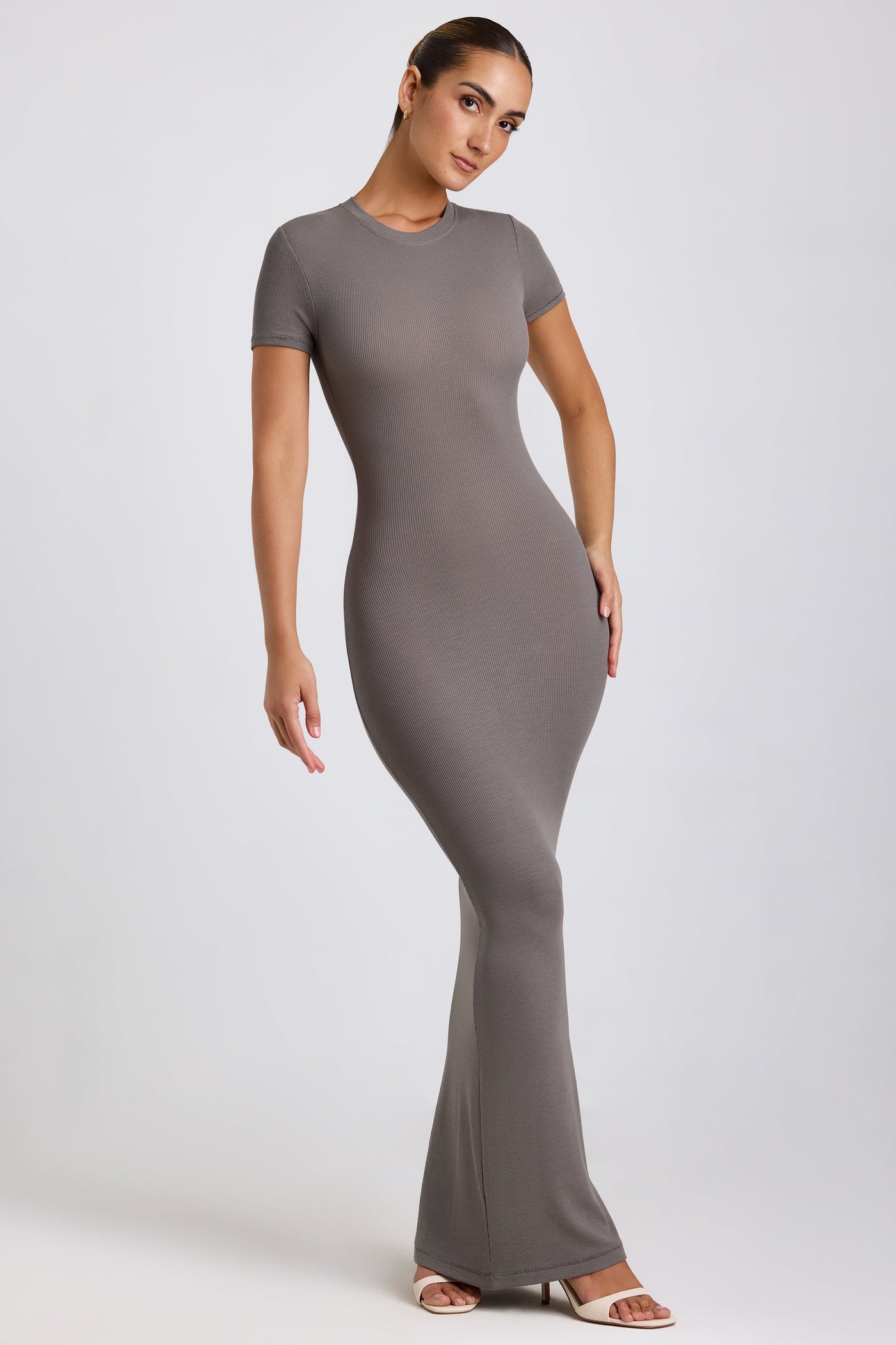 Ribbed Modal Maxi Dress in Grey