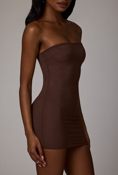 Soft Mesh Mini Slip Dress in Deep Cocoa