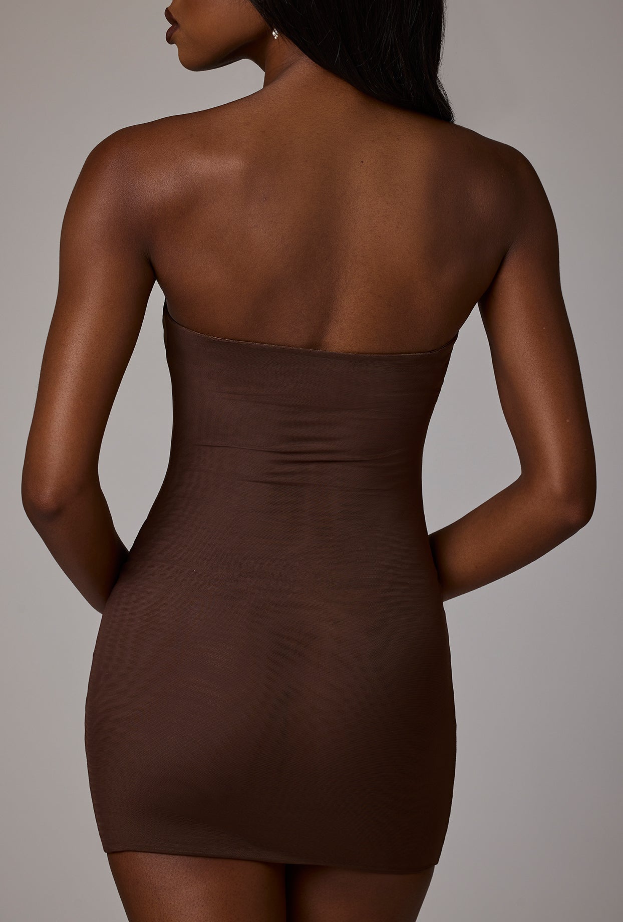 Soft Mesh Mini Slip Dress in Deep Cocoa