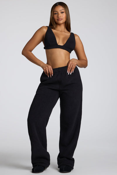 V Neck Fleece Bralette in Black