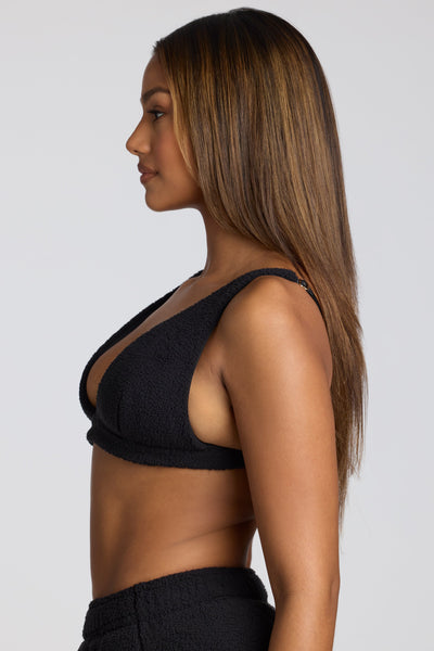 V Neck Fleece Bralette in Black