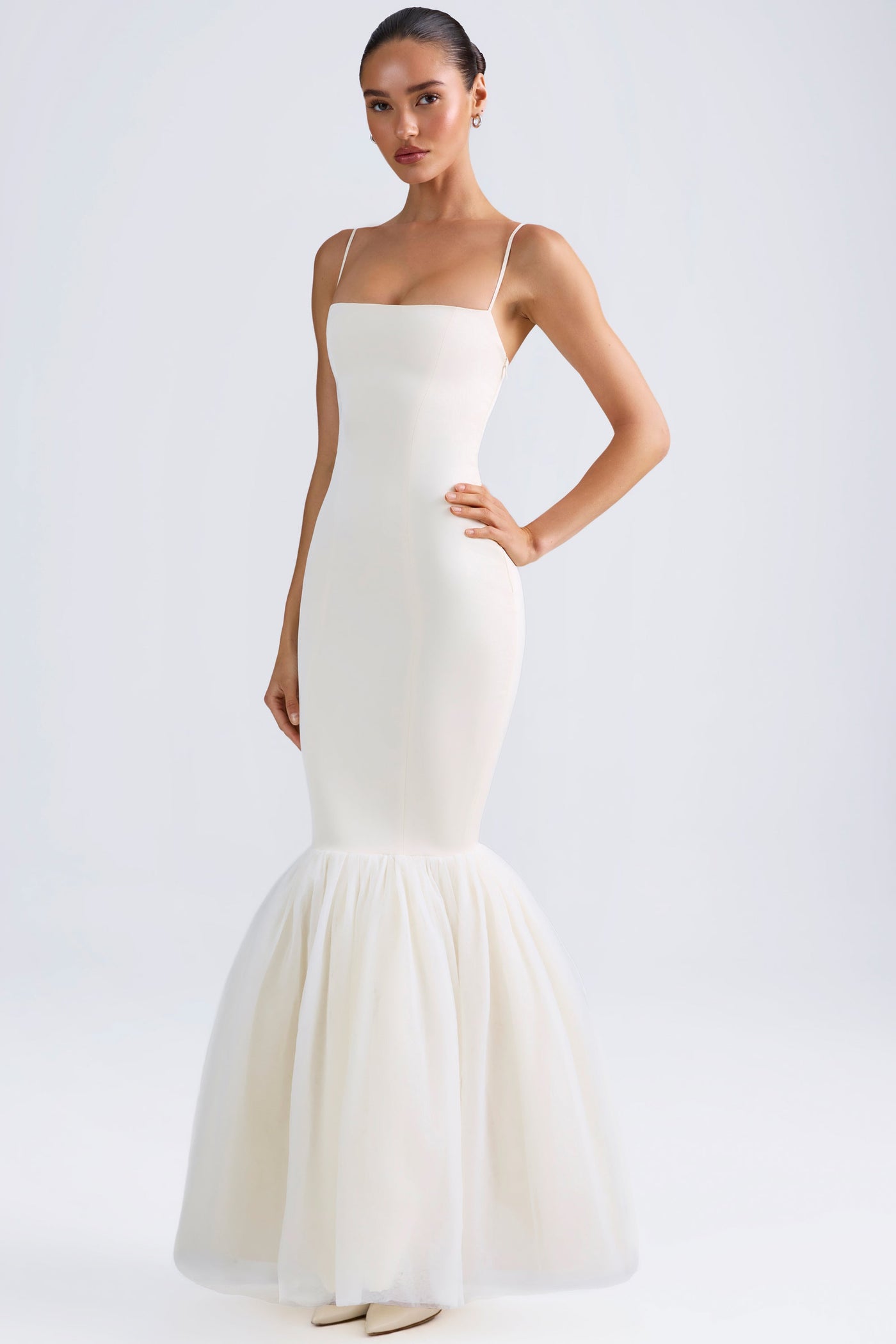 Tulle Hem Fishtail Gown in Ivory