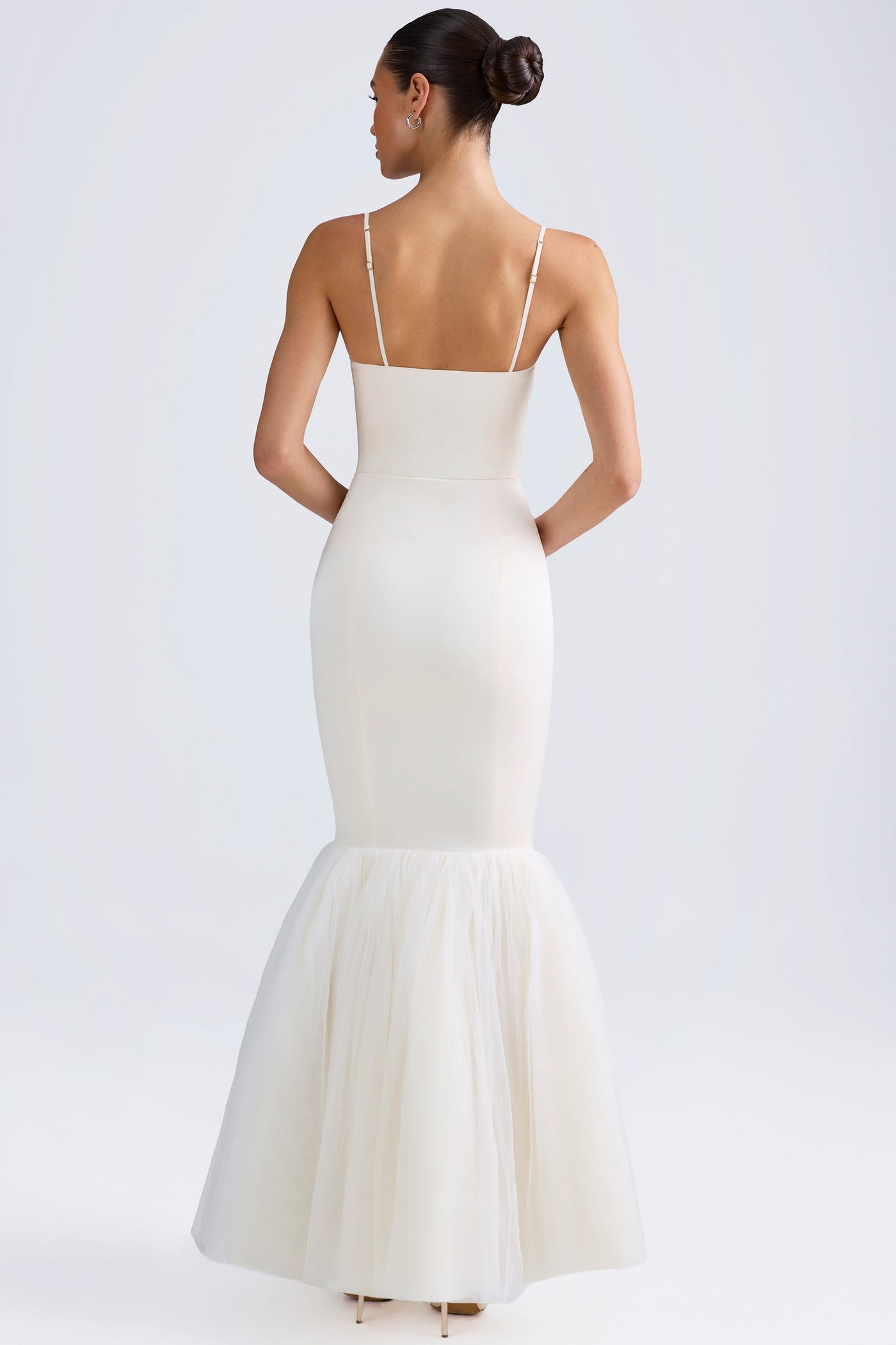 Tulle Hem Fishtail Gown in Ivory