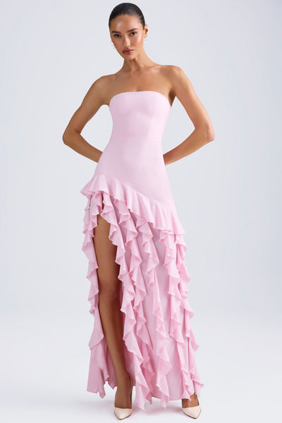 Ruffle-Trim Strapless Gown in Light Pink