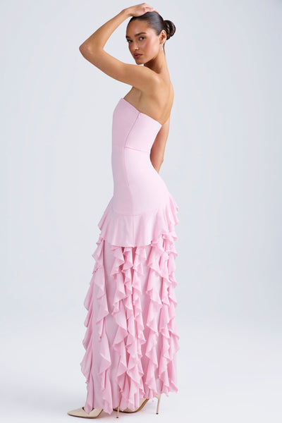 Ruffle-Trim Strapless Gown in Light Pink