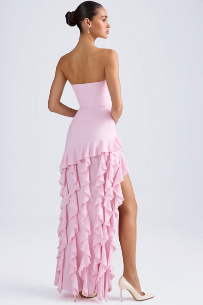 Ruffle-Trim Strapless Gown in Light Pink