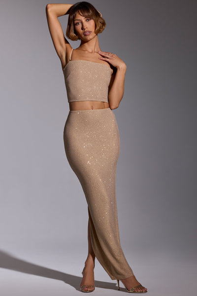 Embellished Mid Rise Gown Skirt in Gold