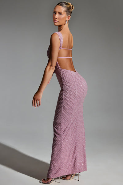 Embellished Open-Back Maxi Dress in Mauve