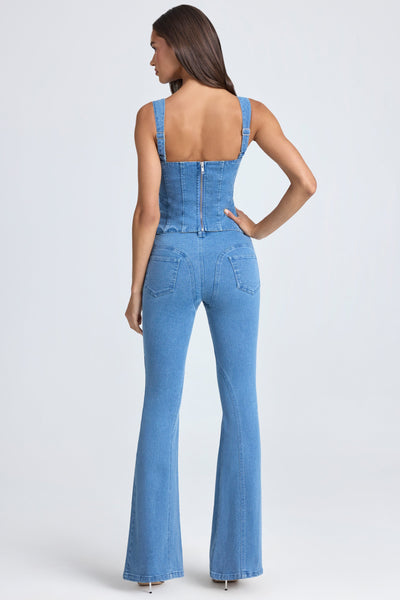 Lace-Up Corset Top in Mid Blue Stonewash