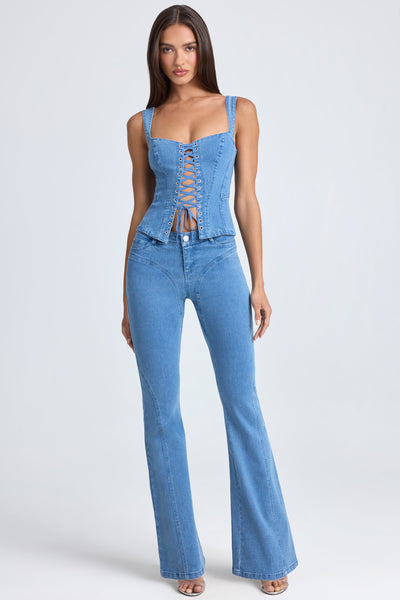 Mid-Rise Flared Jeans in Mid Blue Stonewash