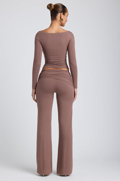 Modal Twist-Front Long-Sleeve Crop Top in Taupe