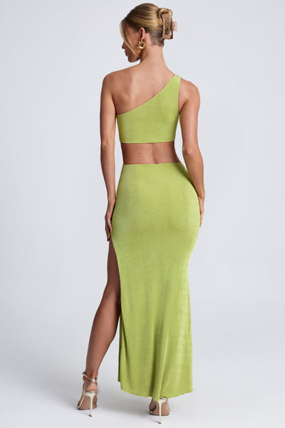 Hardware Detail One-Shoulder Maxi Dress in Olive Green