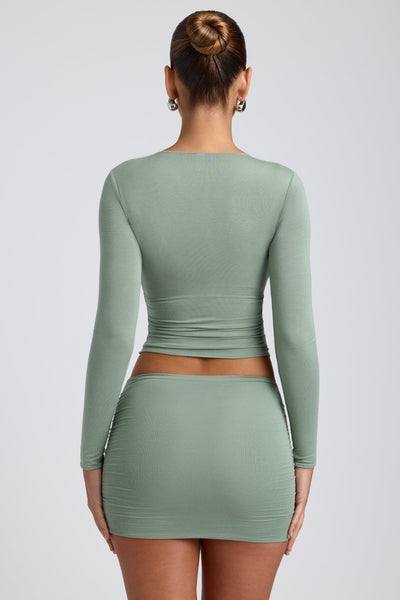 Modal Ruched Long-Sleeve Top in Sage Green