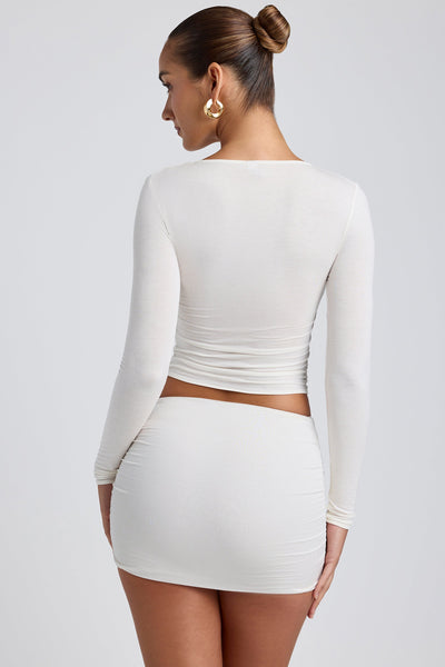 Modal Ruched Long-Sleeve Top in White