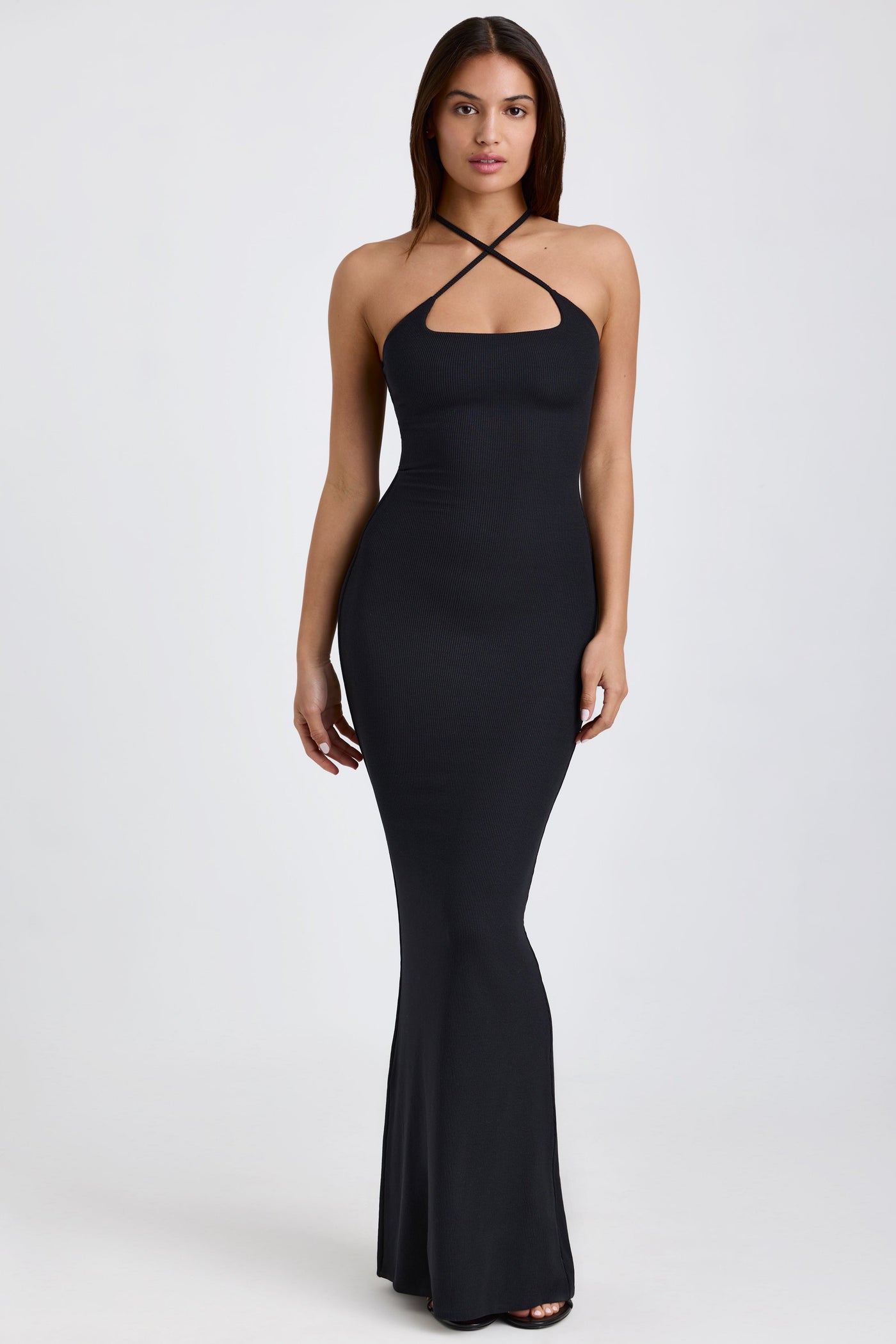 Ribbed Modal Halterneck Maxi Dress in Black