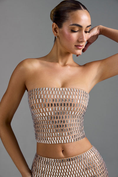 Embellished Bandeau Top in Almond