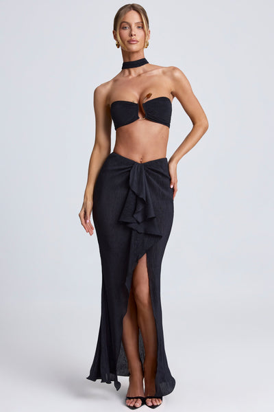 Ruffle-Trim Maxi Skirt in Black