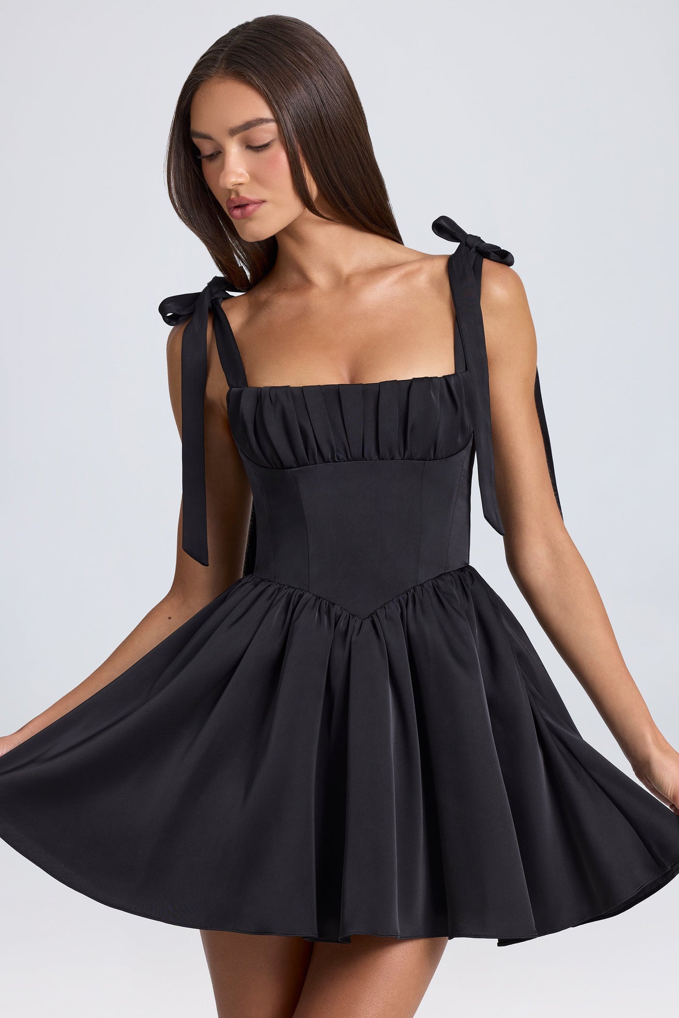 Draped Corset Mini Dress in Black