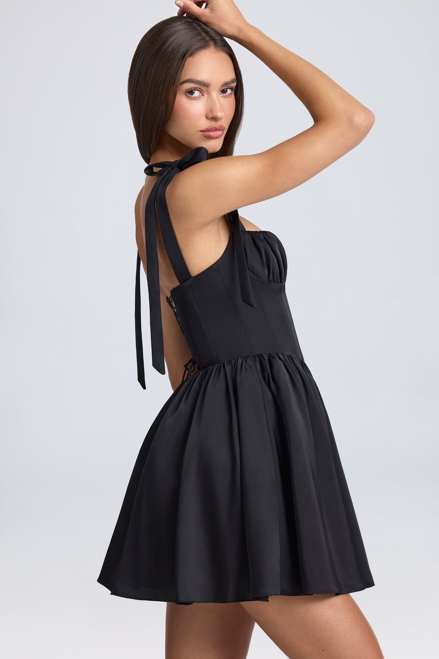 Draped Corset Mini Dress in Black