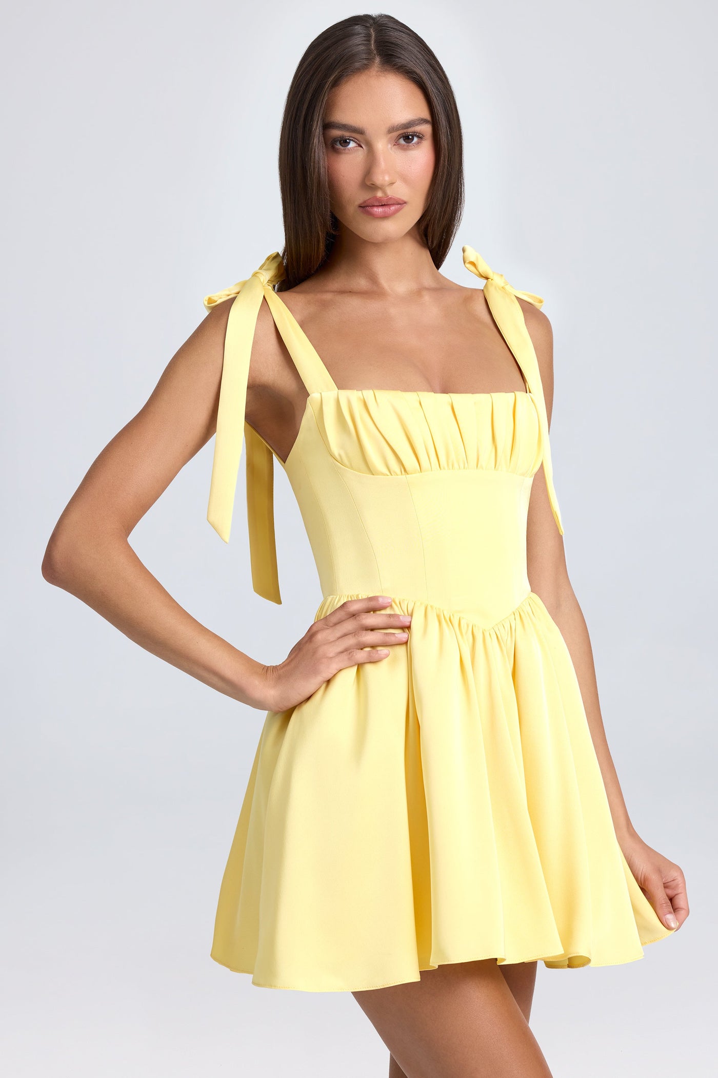 Draped Corset Mini Dress in Lemon Sherbet