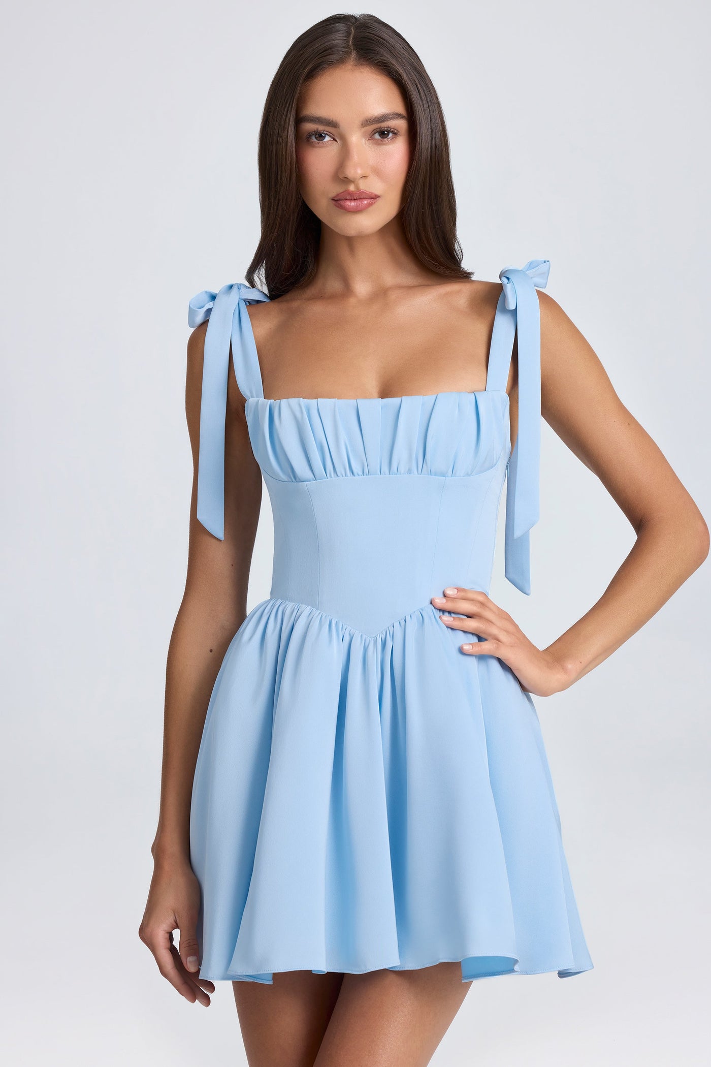 Draped Corset Mini Dress in Powder Blue