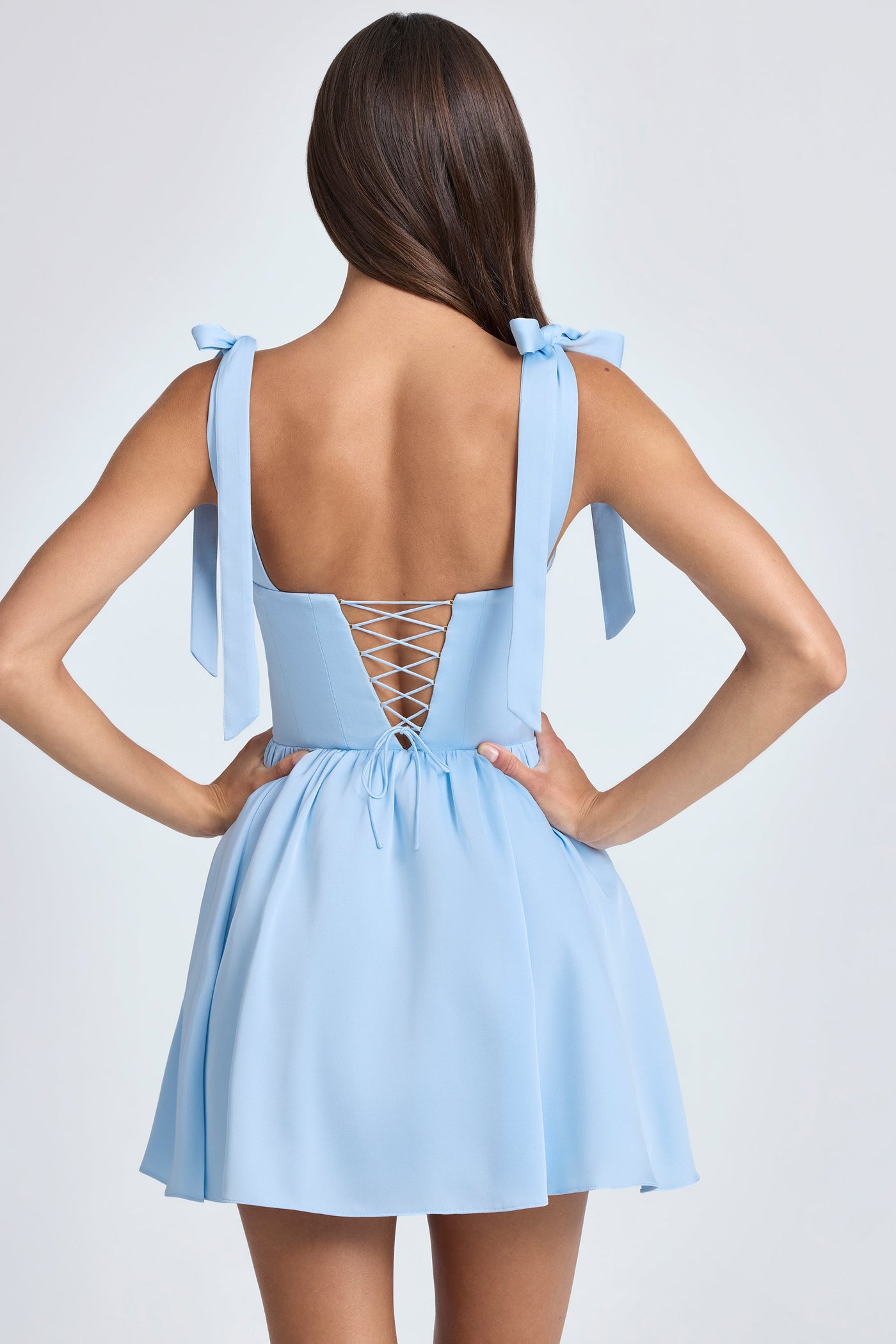 Draped Corset Mini Dress in Powder Blue