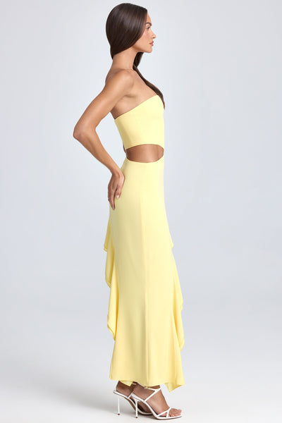 Bandeau Cut-Out Ruffle-Trim Maxi Dress in Lemon Sherbet