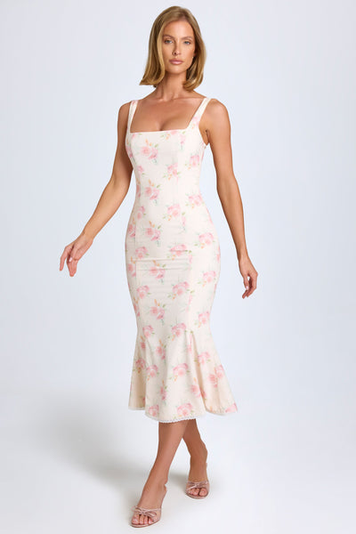 Lace-Trim Midaxi Dress in Large Rose Print