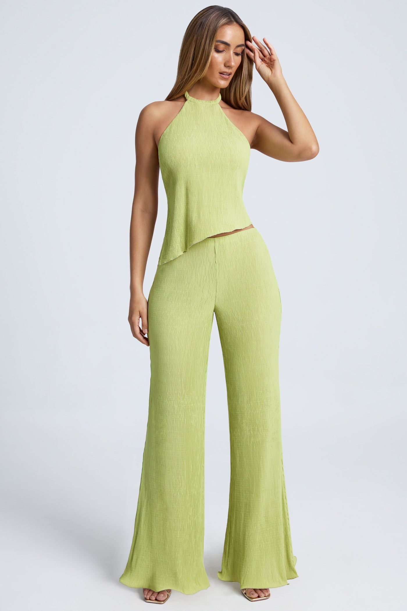 High-Waist Wide-Leg Trousers in Olive Green