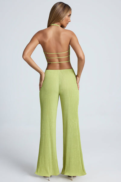 High-Waist Wide-Leg Trousers in Olive Green