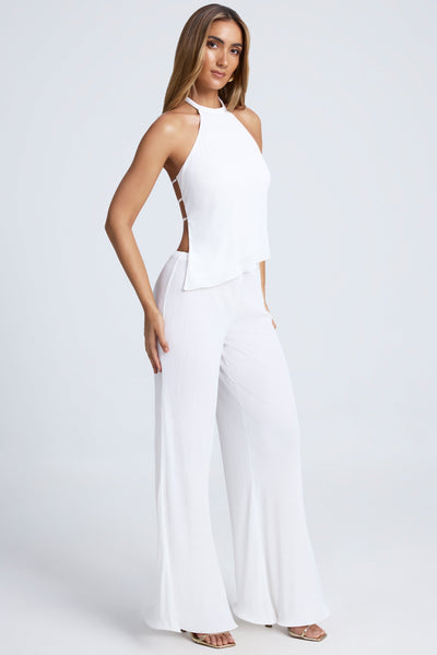 High-Waist Wide-Leg Trousers in White