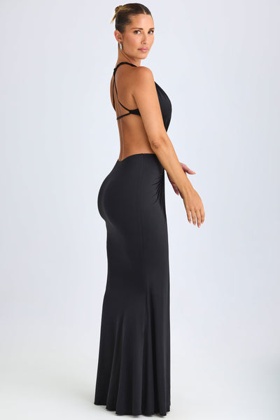 Hardware Detail Cut-Out Halterneck Maxi Dress in Black