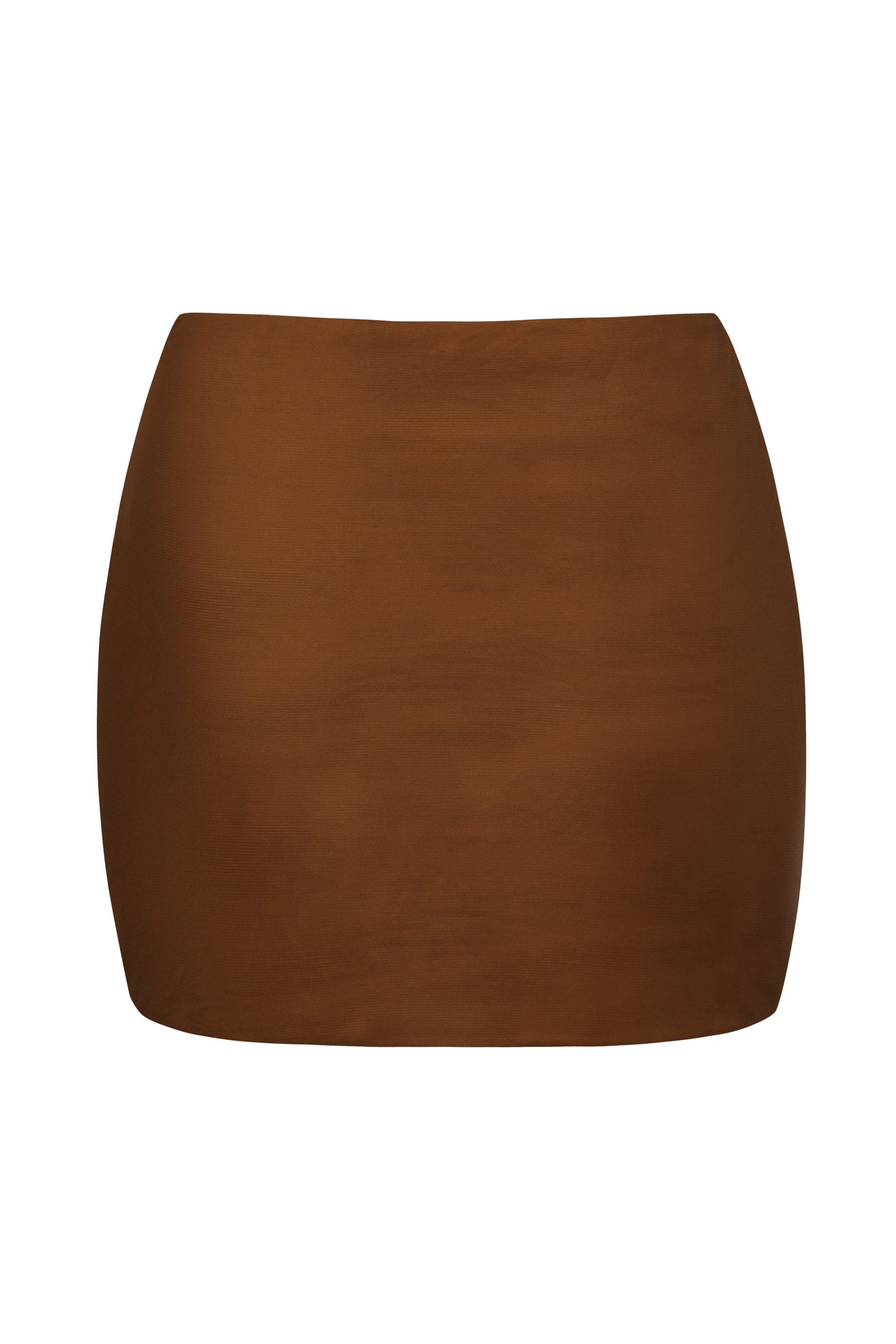 Soft Mesh Low-Rise Micro Mini Slip Skirt in Chestnut