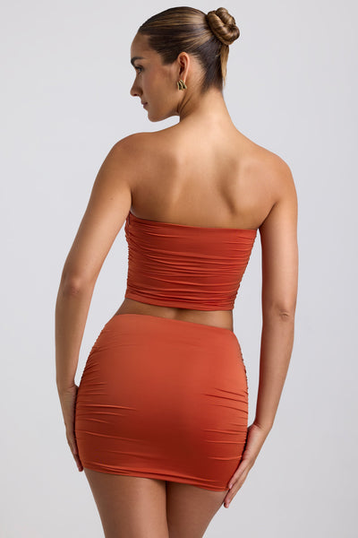 Slinky Jersey Ruched Hardware Detail Strapless Top in Burnt Orange