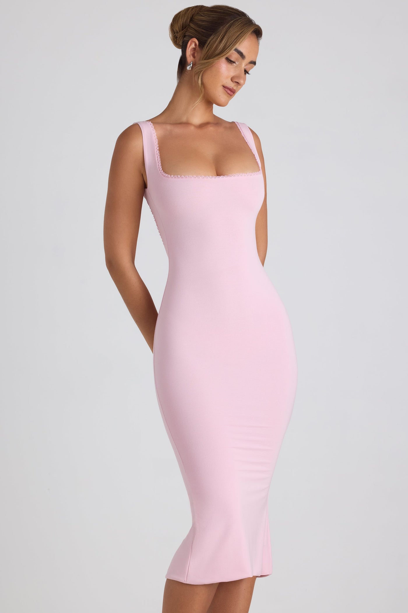 Modal Lace-Trim Midaxi Dress in Soft Pink