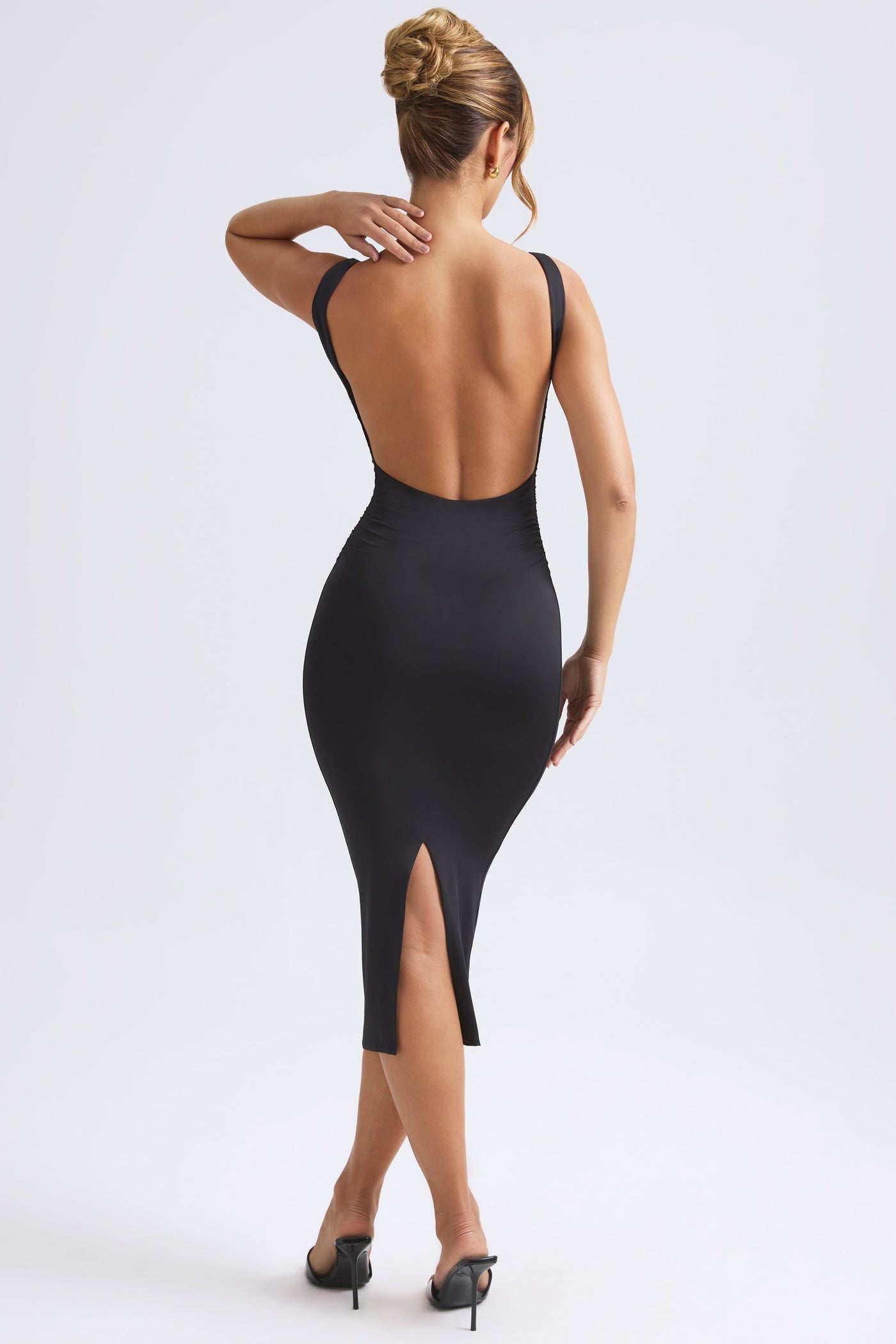 Ruched Open-Back Midaxi Dress in Black