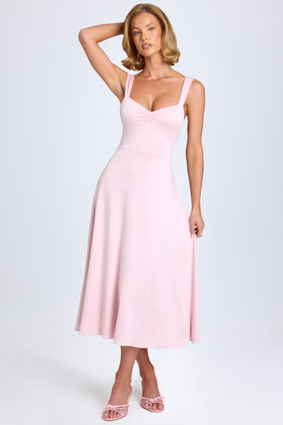 Sweetheart-Neck Ruched Midaxi Dress in Blush