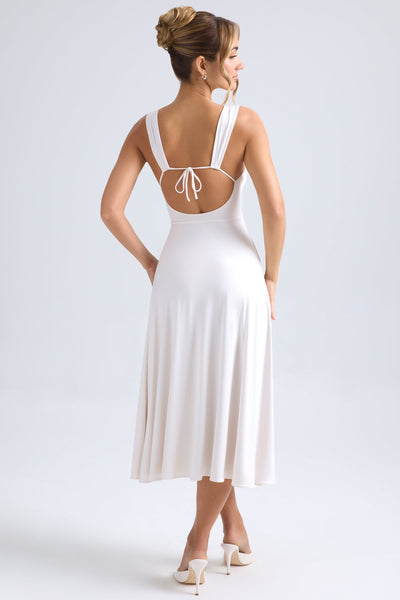 Sweetheart-Neck Ruched Midaxi Dress in Ivory