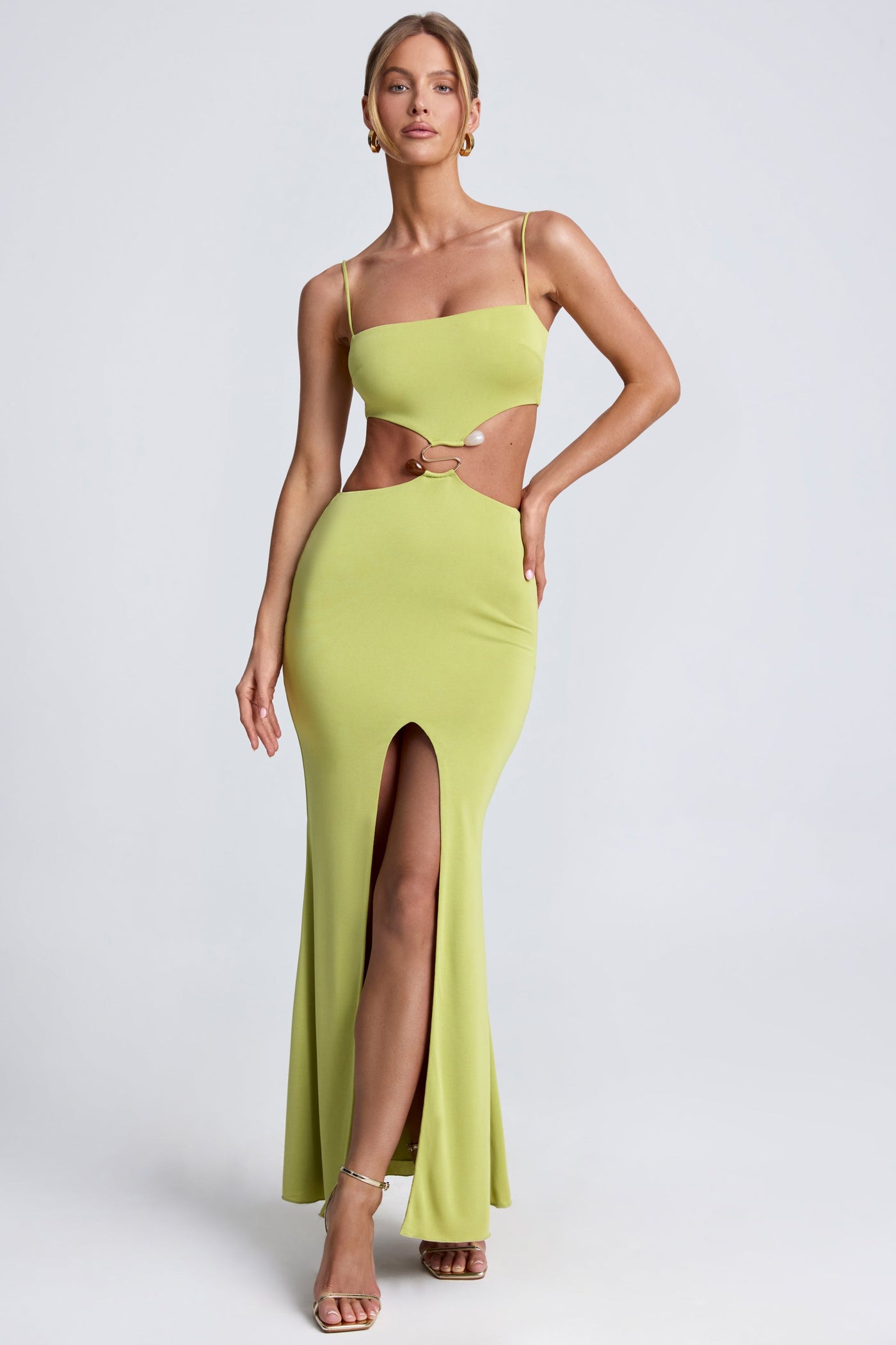 Hardware Detail Cut-Out Maxi Dress in Olive Green