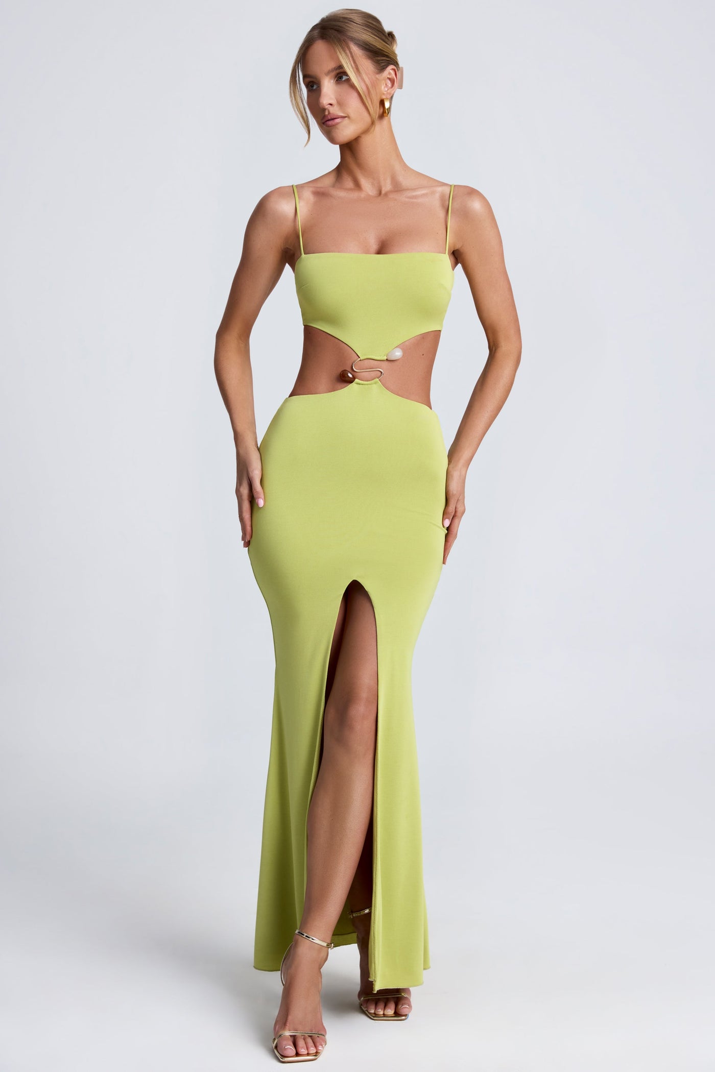 Hardware Detail Cut-Out Maxi Dress in Olive Green