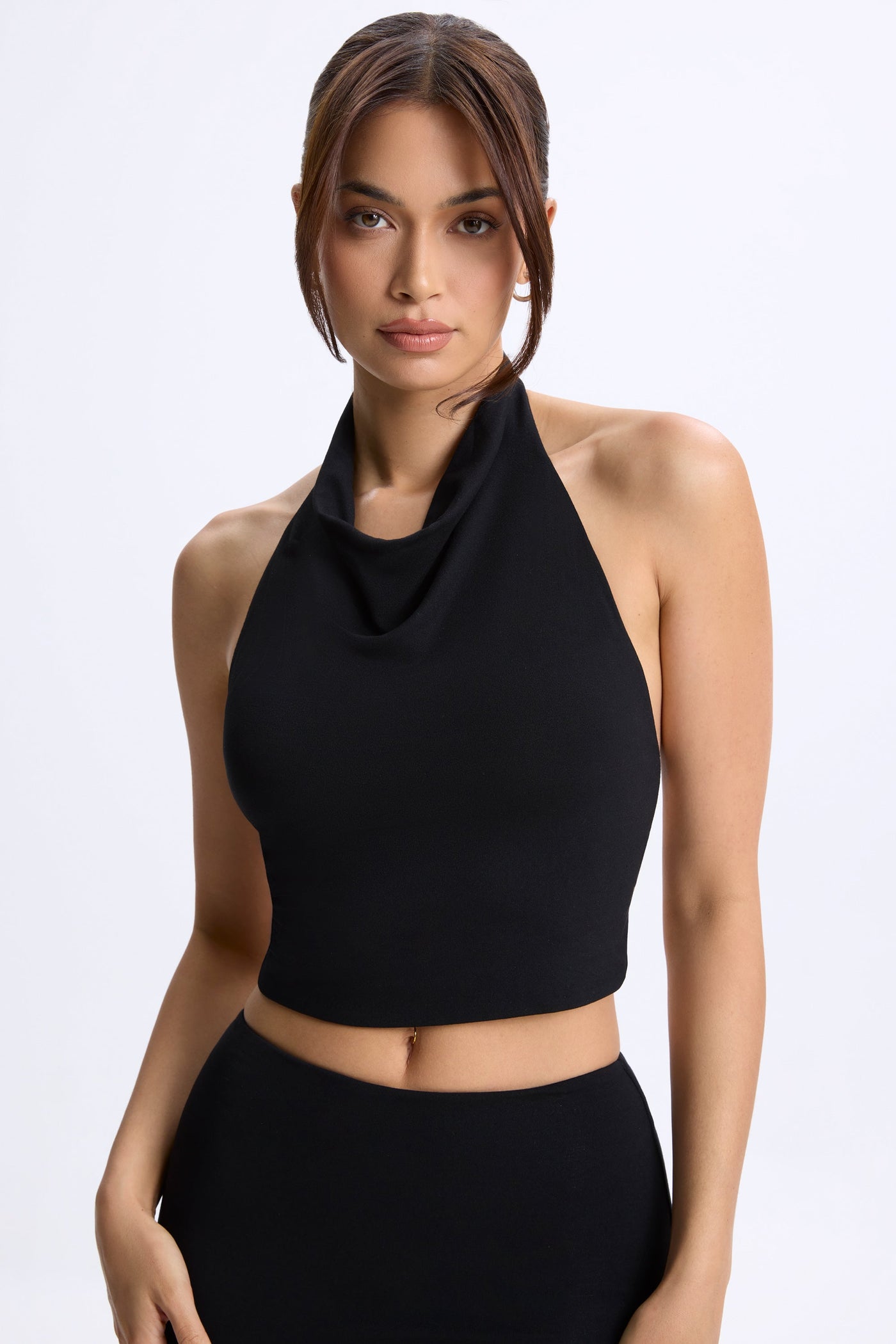 Cowl-Neck Open-Back Top in Black