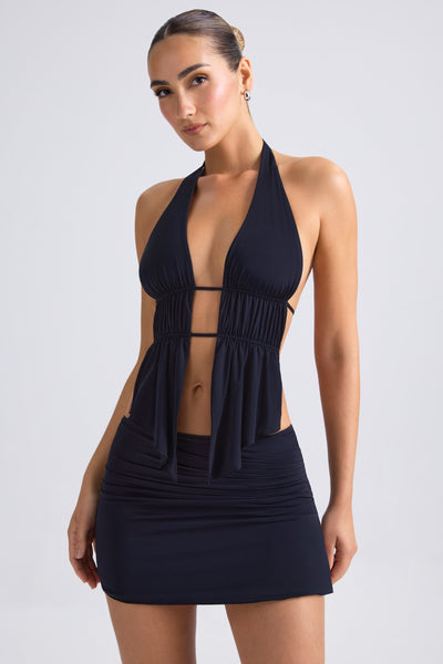 Cut-Out Ruched Halterneck Crop Top in Black