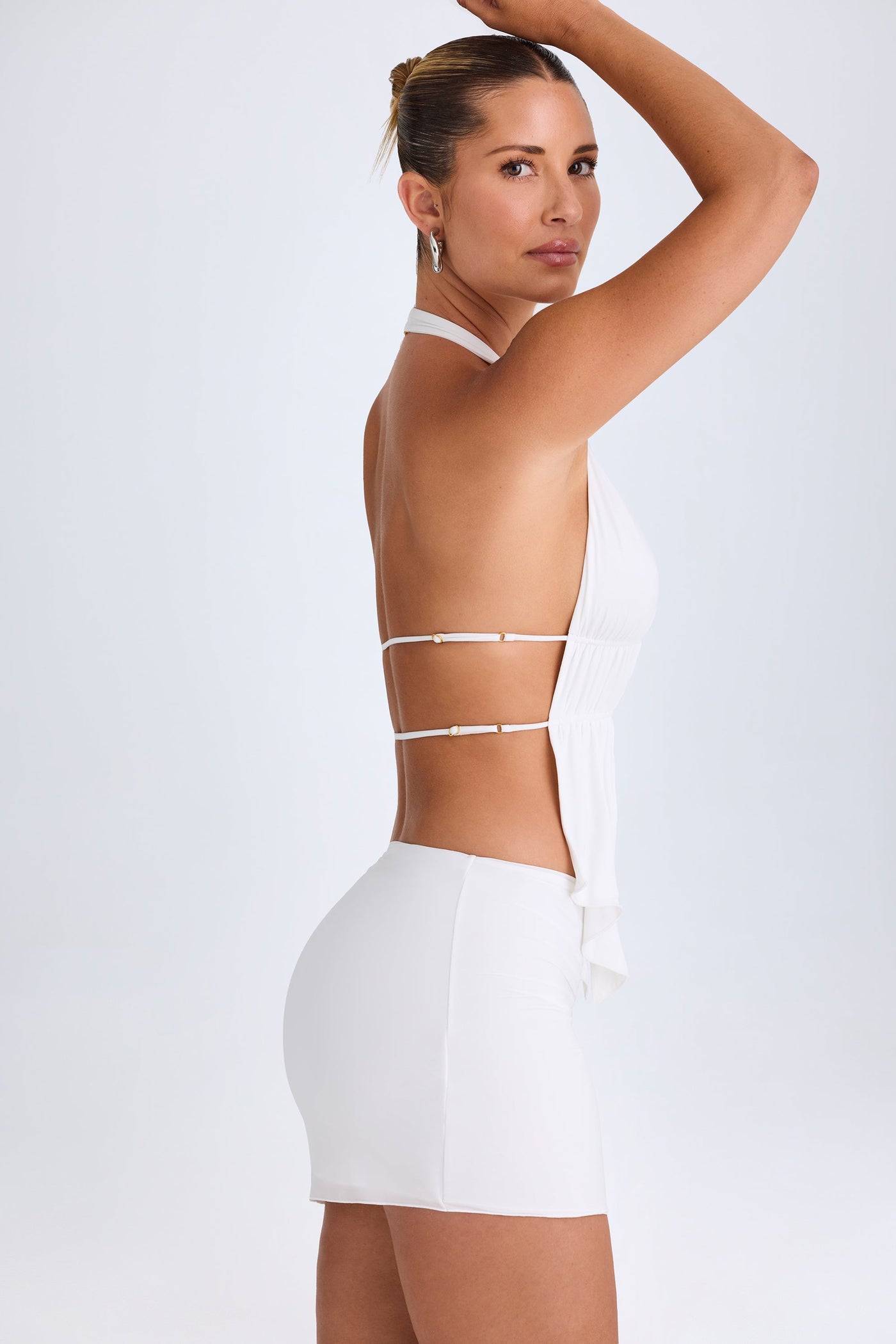 Draped A-Line Mini Skirt in White