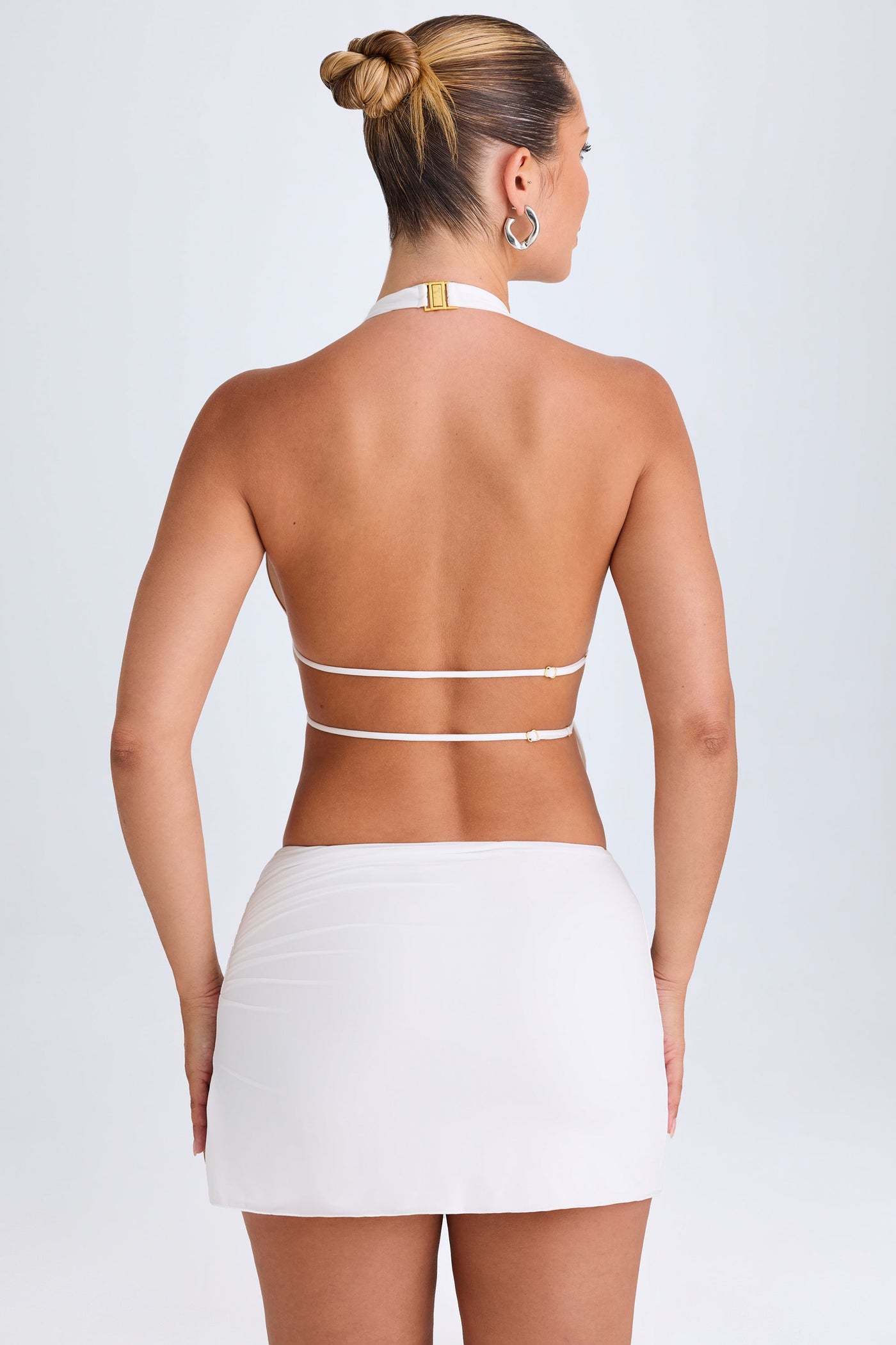 Cut-Out Ruched Halterneck Crop Top in White