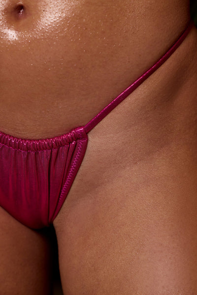 Ruched Thong Bikini Bottoms in Pink