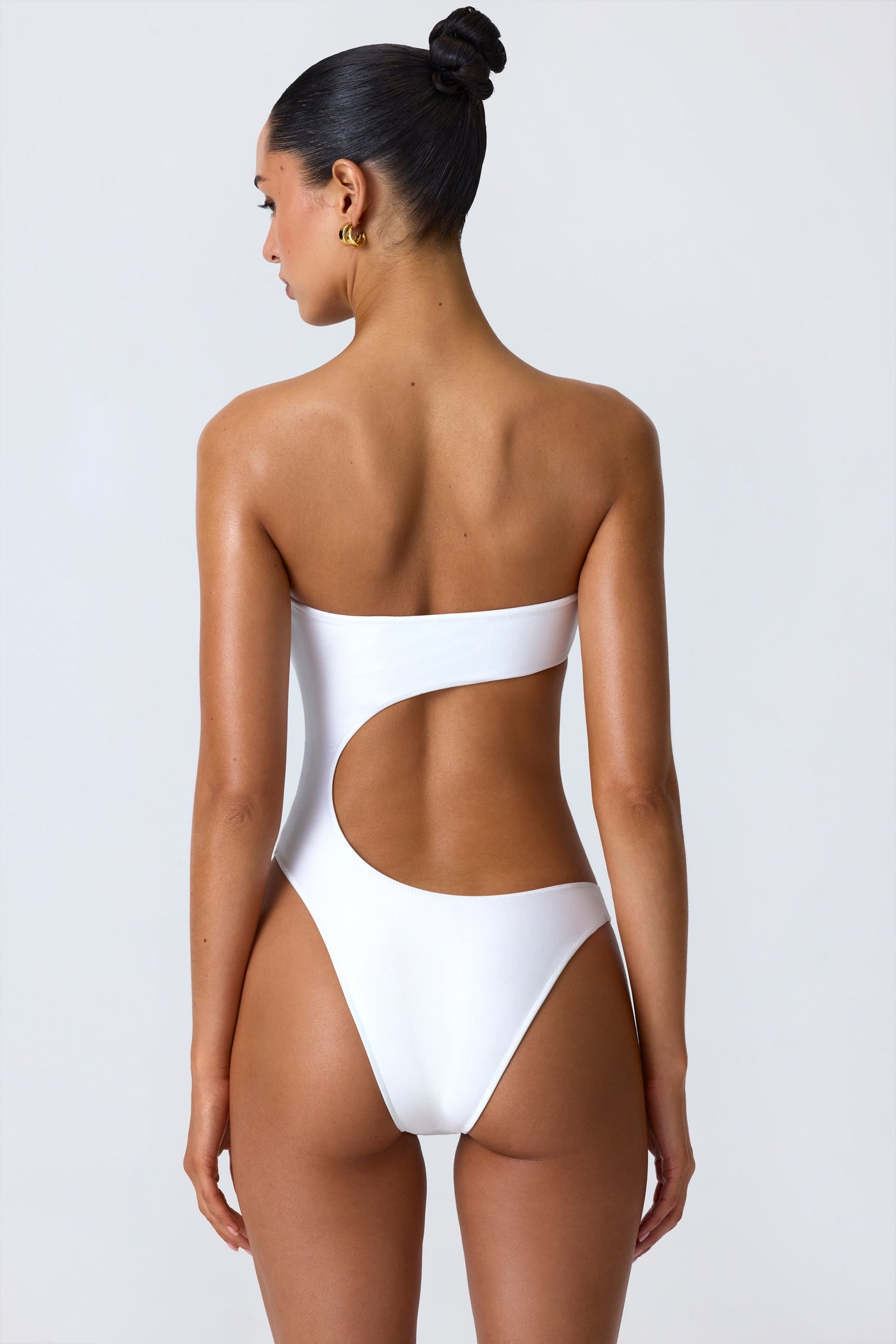 Embellished Cut-Out Bandeau Swimsuit in White