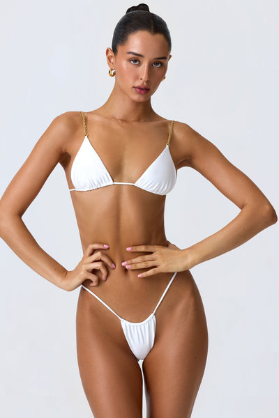 Ruched Thong Bikini Bottoms in White