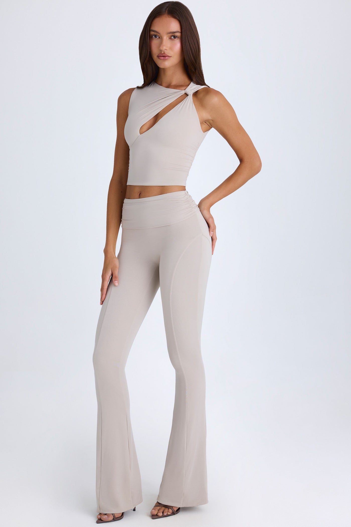 Twisted Cut-Out Tank Top in Taupe