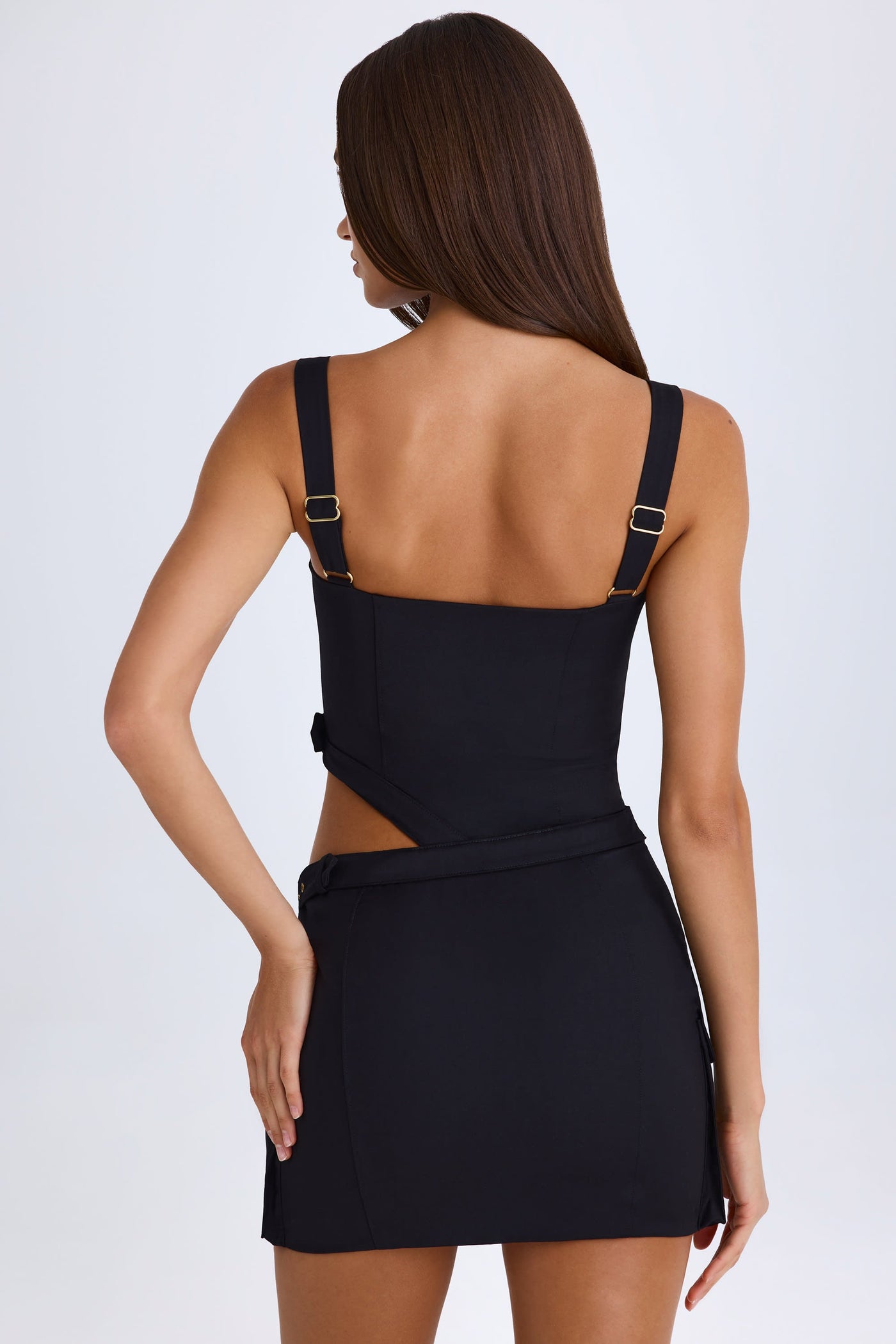 Belted Cut-Out Mini Dress in Black